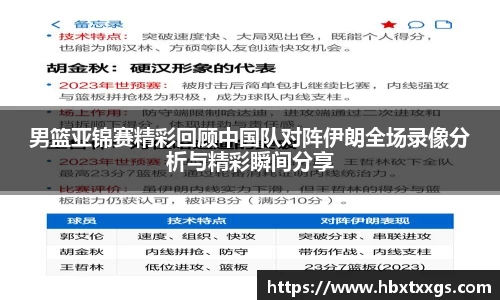 k1体育男篮亚锦赛精彩回顾中国队对阵伊朗全场录像分析与精彩瞬间分享